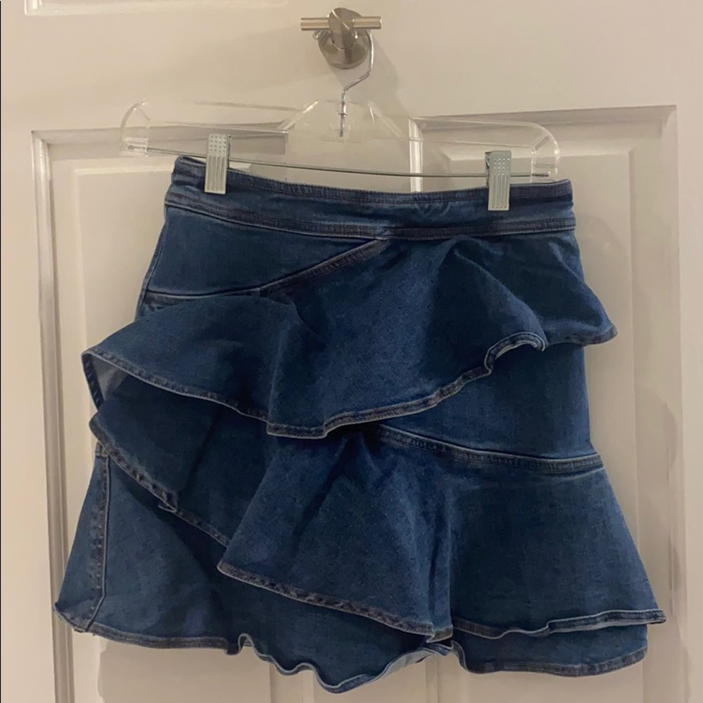 Ruffle Denim Skirt in Blue